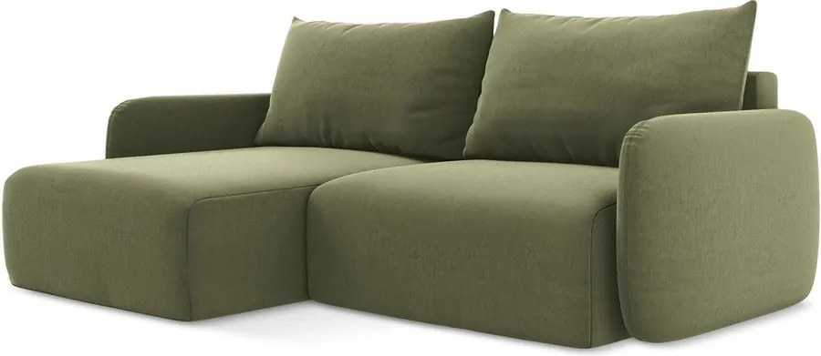 Зелен кадифен сгъваем/с място за съхранение ъглов диван (ляв ъгъл) Kalena – Makamii