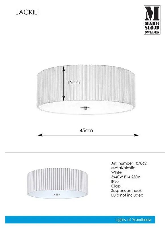 Бяло таванно осветително тяло Plafond 3L, ⌀ 45 cm Jackie - Markslöjd