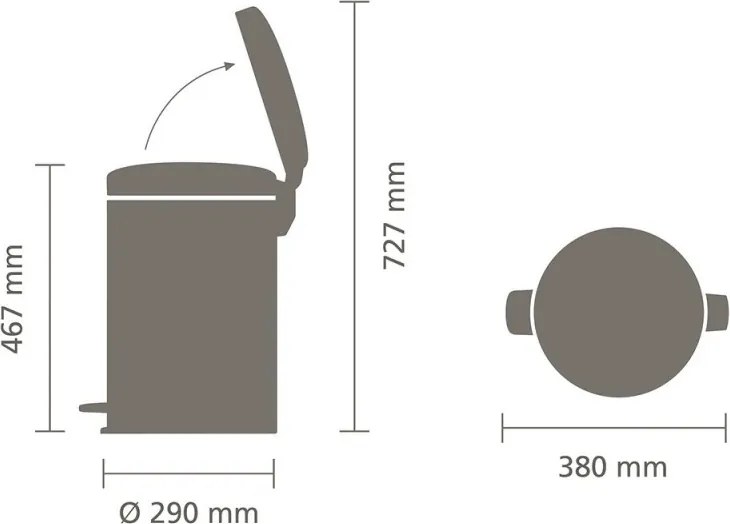 Кош за боклук с педал Brabantia NewIcon 649042, 20 л, Плавно затваряне, Противоплъзгаща основа, Сив