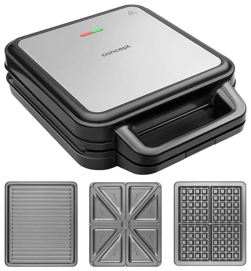 Concept SV3080 - Тостер FAMILY 3в1 1200W/230V черен/неръждаем steel