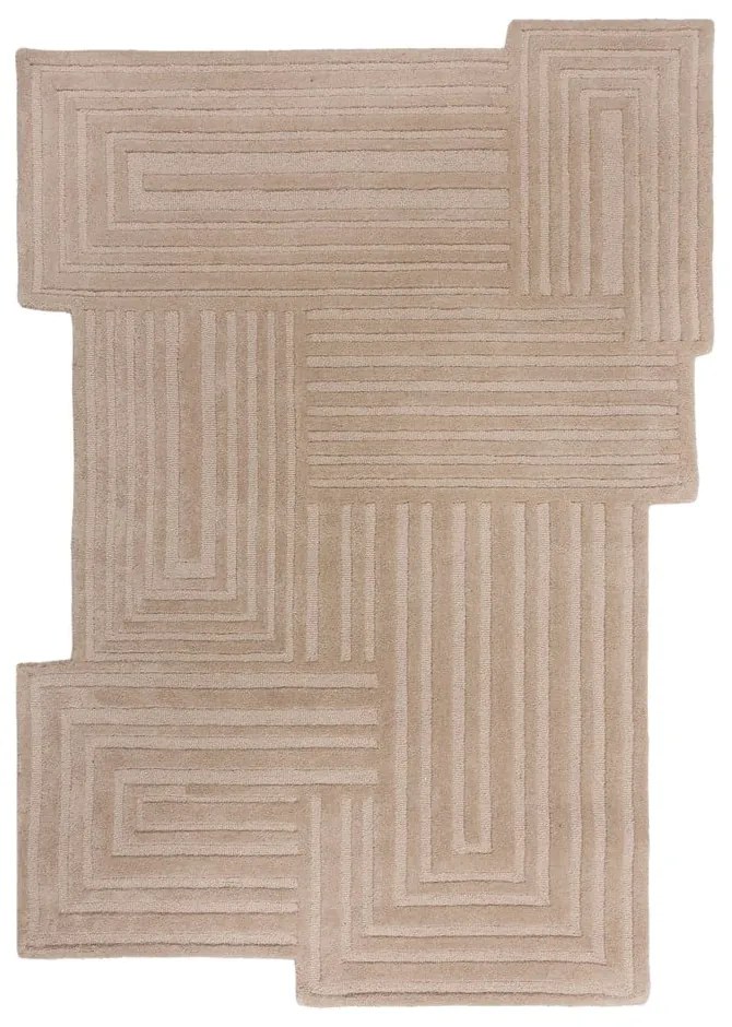 Бежов ръчно изработен вълнен килим 120x170 cm Zen Rectangles – Flair Rugs
