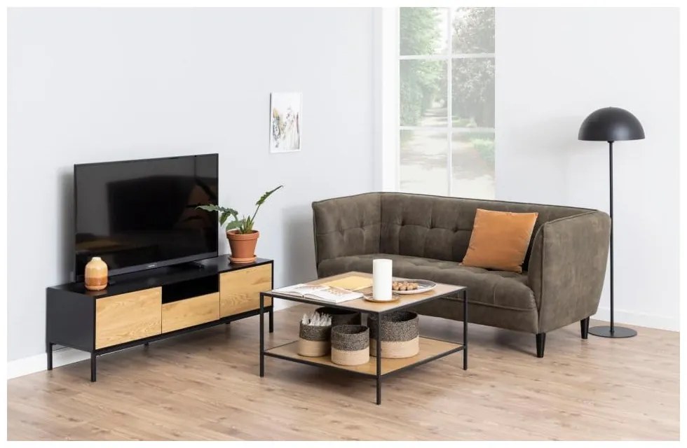 Черна/естествена маса за телевизор от декор от дъб 140x45 cm Seaford – Actona