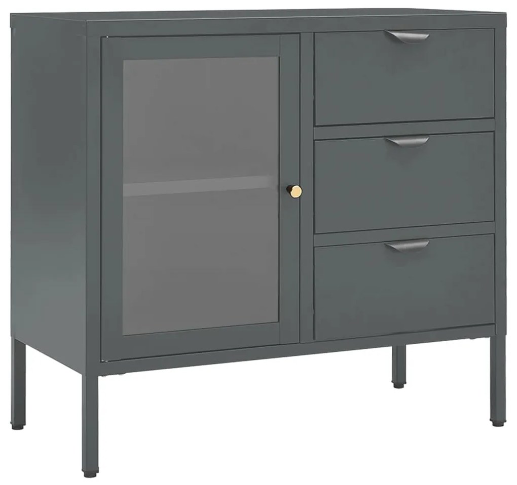 336075 vidaXL Бюфет, антрацит, 75x35x70 см, стомана и закалено стъкло