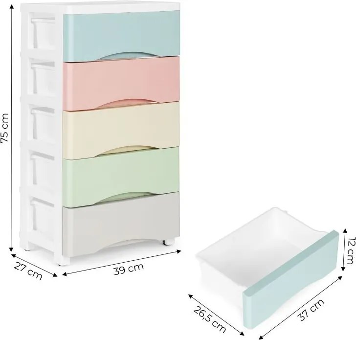 Рафт с 5 чекмеджета в пастелни цветове