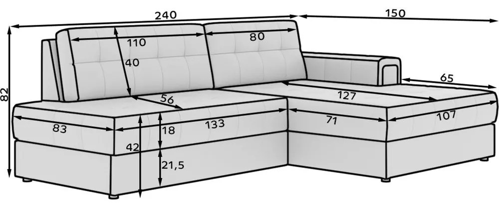 Сив кадифен разтегателен ъглов диван (десен ъгъл) Blezalt – ELTAP