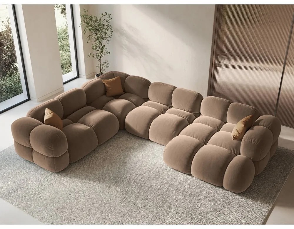 Кафяв кадифен ъглов диван (ляв ъгъл/U форма) Loretto – Cosmopolitan Design