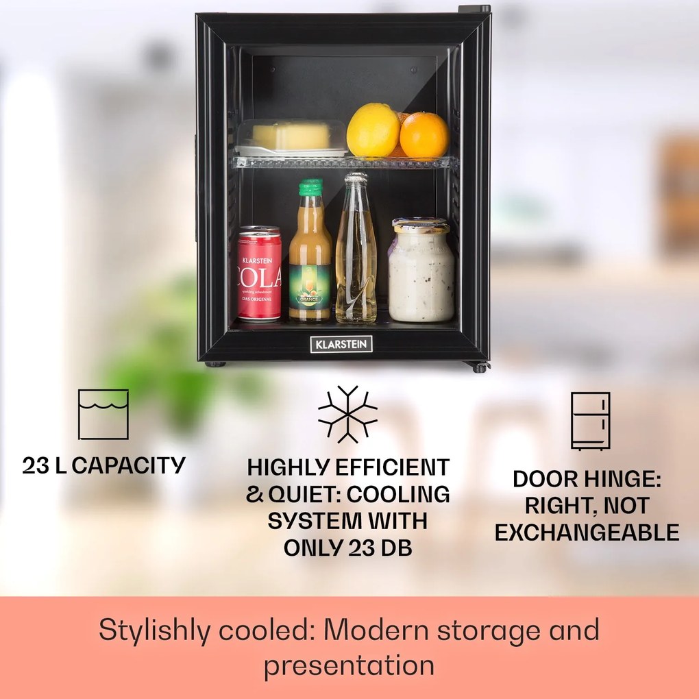 Klarstein Brooklyn 24, мини хладилник, със стъклена врата, LED осветление, рафтове