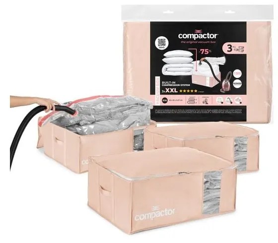 Вакуумни пластмасови кутии за съхранение на дрехи в комплект 3 бр. 65x45x27 cm Pink Edition – Compactor