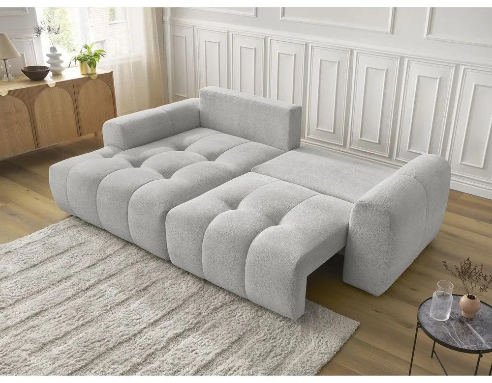 Светлосив шенилов разтегателен ъглов диван с място за съхранение (ляв ъгъл) Roxelane – Bobochic Paris