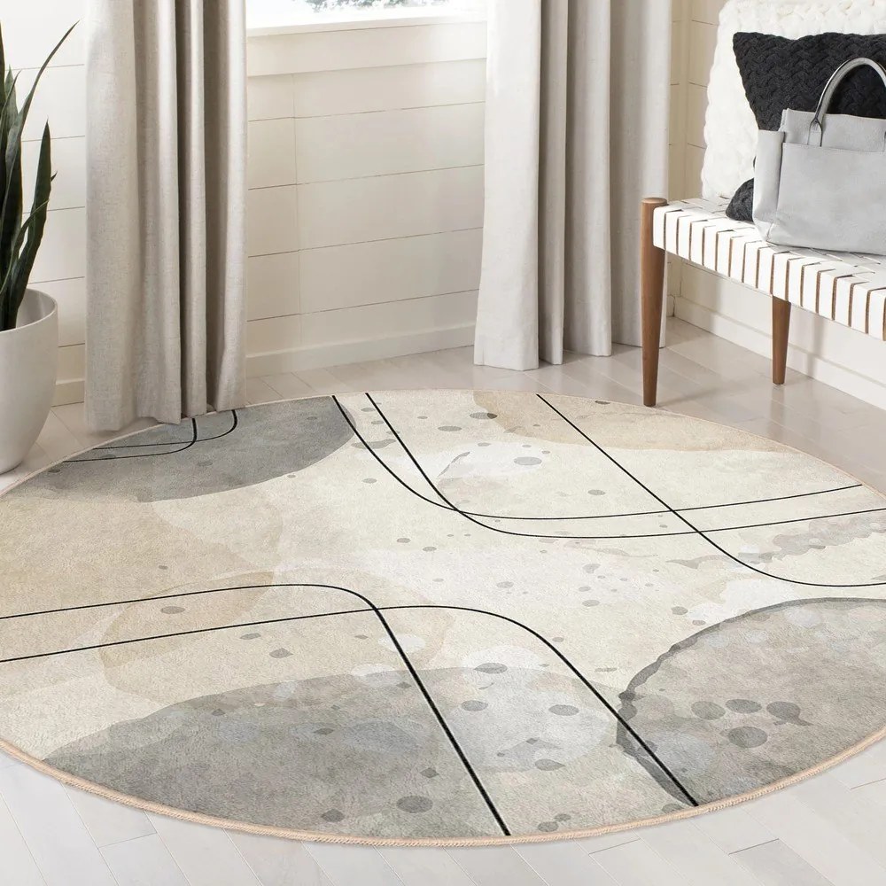 Бежов кръгъл килим подходящ за пране ø 80 cm Simple Lines – Mila Home
