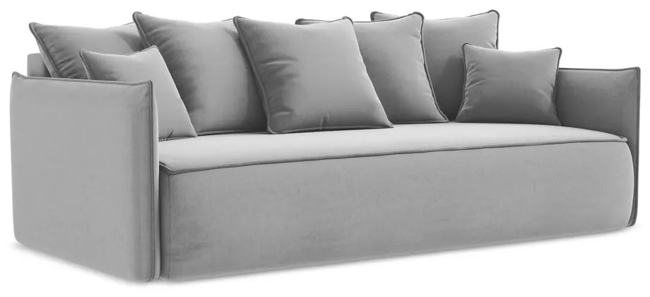 Светлосив кадифен разтегателен диван с място за съхранение 225 cm Hula – Makamii