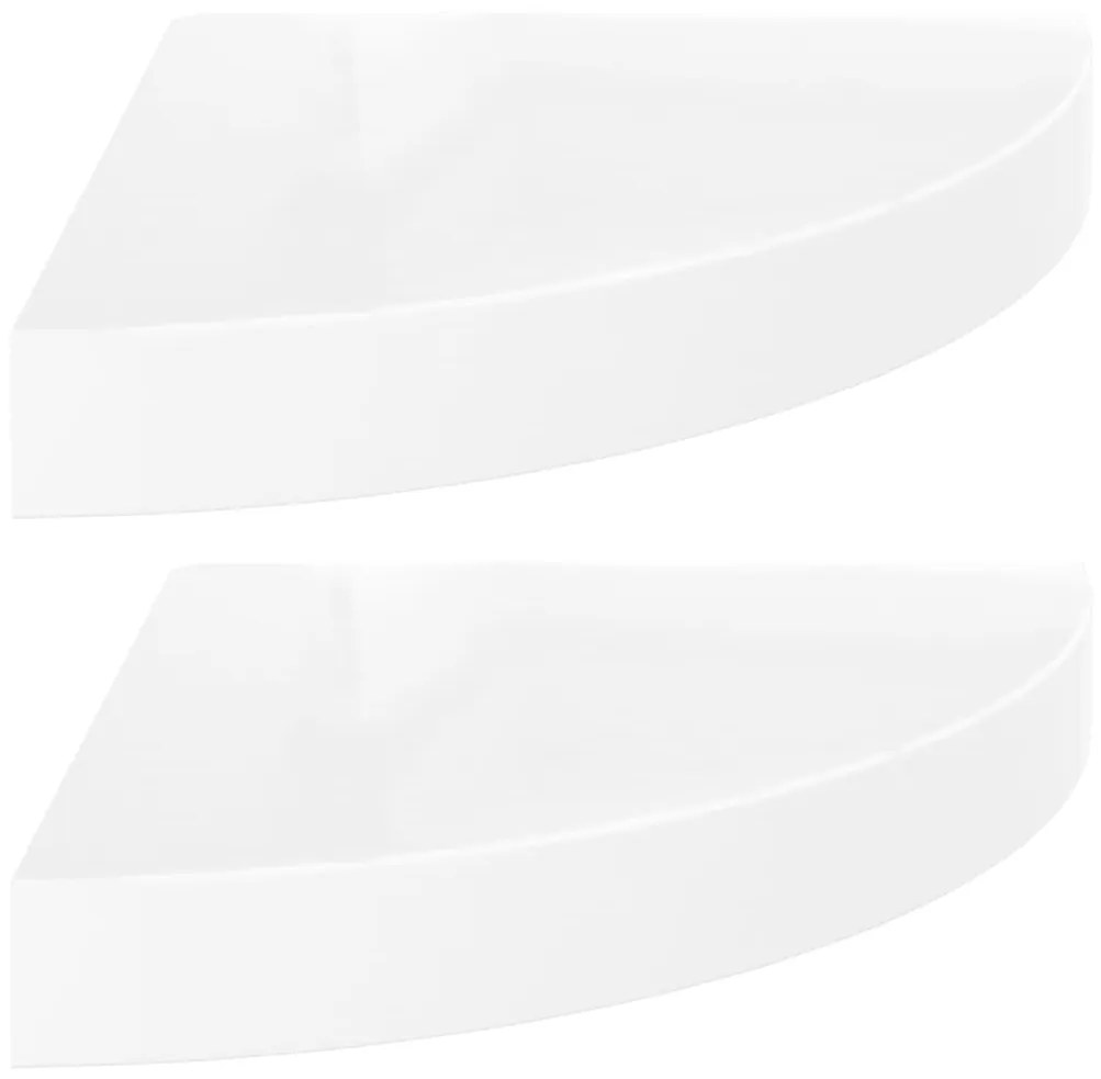 323887 vidaXL Плаващи ъглови рафтове, 2 бр., бяло, гланц, 25x25x3,8 см, MDF