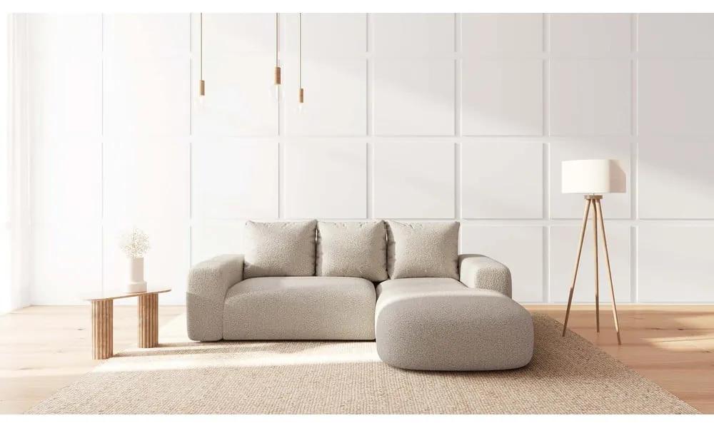 Кремав ъглов диван от плат букле (десен ъгъл) Feiro - MESONICA