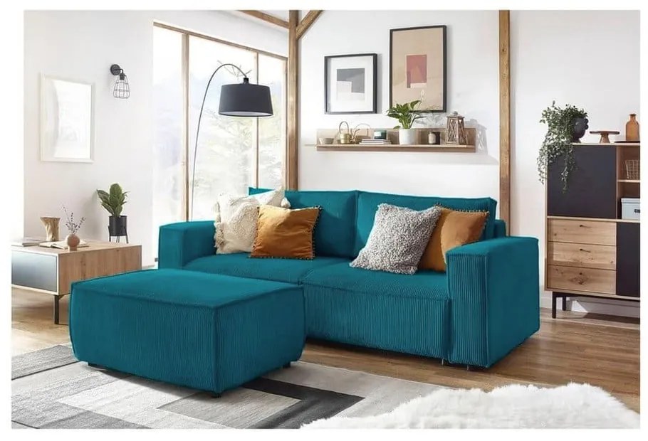 Тюркоазена табуретка от рипсено кадифе Nihad – Bobochic Paris