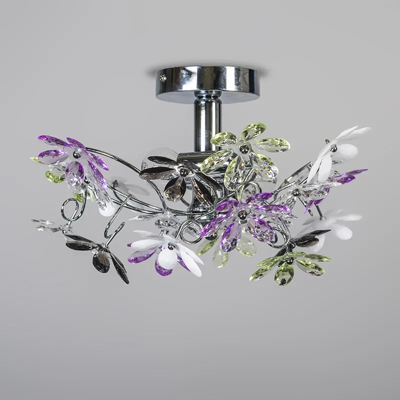Плафон хром с многоцветни пластмасови цветя 38 см - Fiore