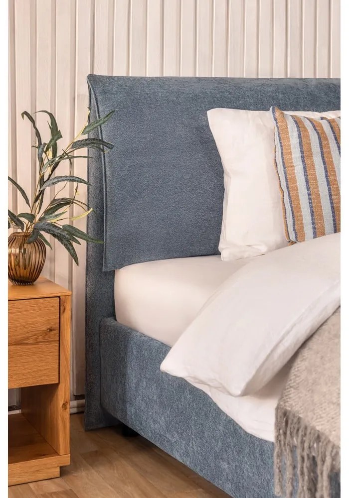 Синьо тапицирано двойно легло с място за съхранение и включена подматрачна рамка 180x200 cm Thessa Pillow – Bonami Selection