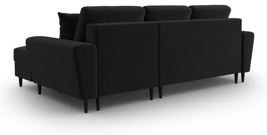 Черен кадифен разтегателен ъглов диван с място за съхранение (десен ъгъл) Kyoto – Cosmopolitan Design