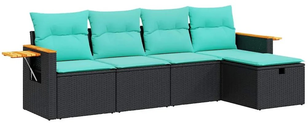 3325956 vidaXL Градински комплект с възглавници, 5 части, черен полиратан