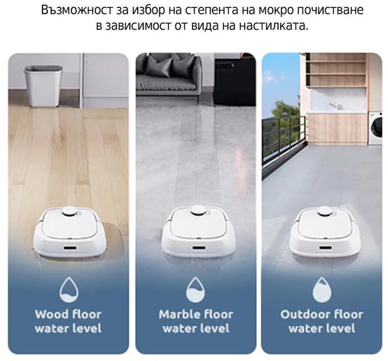 Прахосмукачка робот Tecbot M1, Li-ion 5200 mAh, 4000 Pa, 0.5 l, HEPA, Wi-Fi, Автономност до 160 мин, Подомиячка със самопочистващ моп, Черен