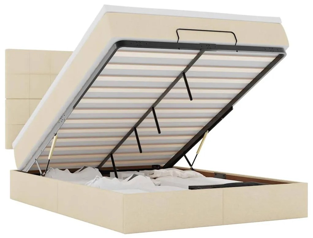 3314008 vidaXL Османска легло с матрак и LED, кремаво, 140x190 см, плат