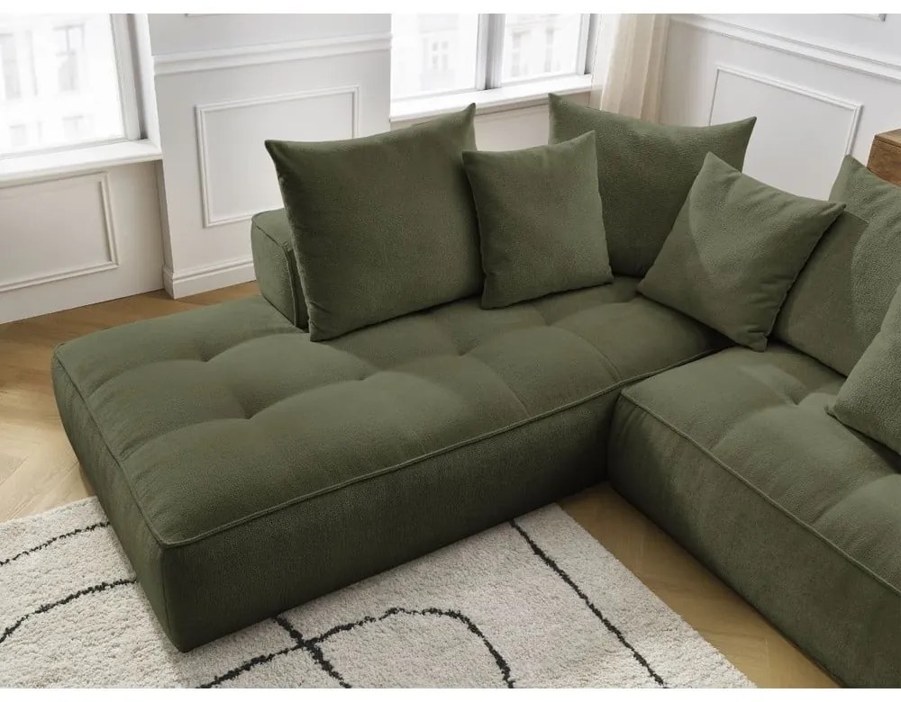 Зелен шенилов ъглов диван (ляв ъгъл/L форма) Whesley – Bobochic Paris
