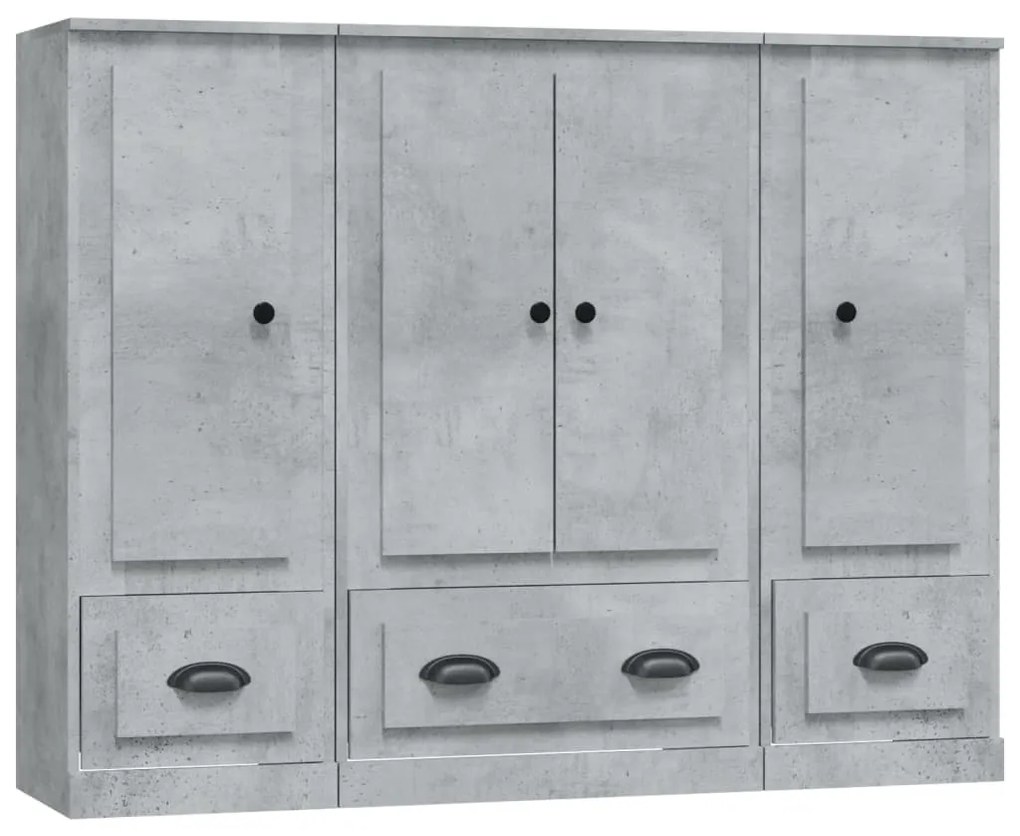 3185299 vidaXL Високи шкафове, 3 бр, бетонно сиви, инженерно дърво