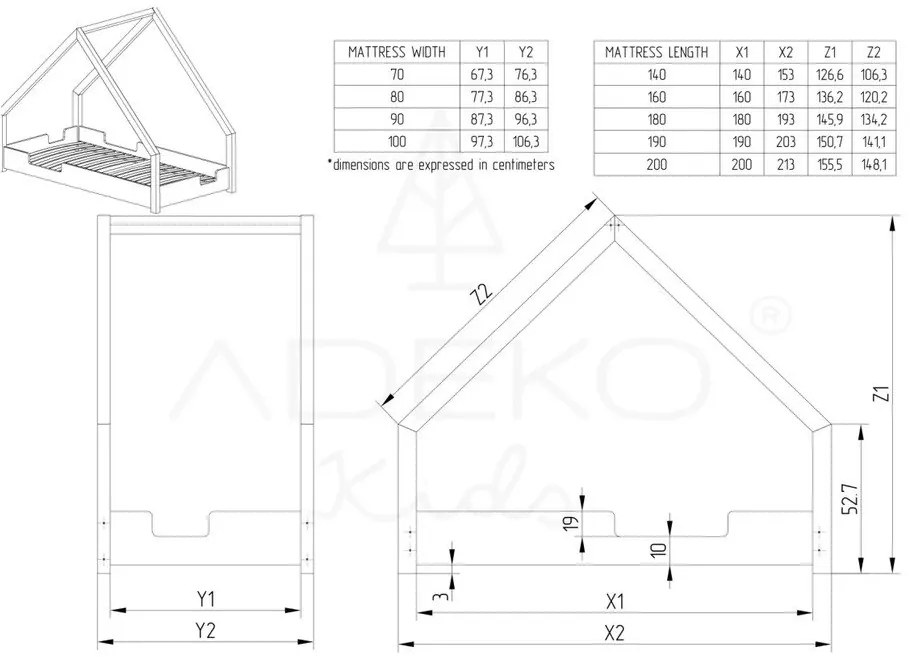 Детско легло Loca Dork от борова дървесина, 90 x 200 cm - Adeko