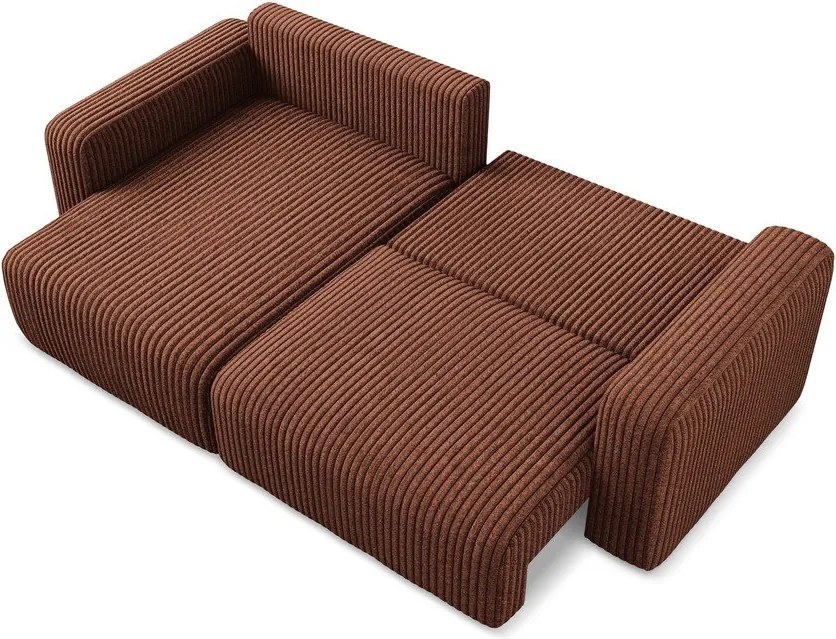 Теракотен сгъваем/с място за съхранение ъглов диван от рипсено кадифе (ляв ъгъл) Kona – Makamii