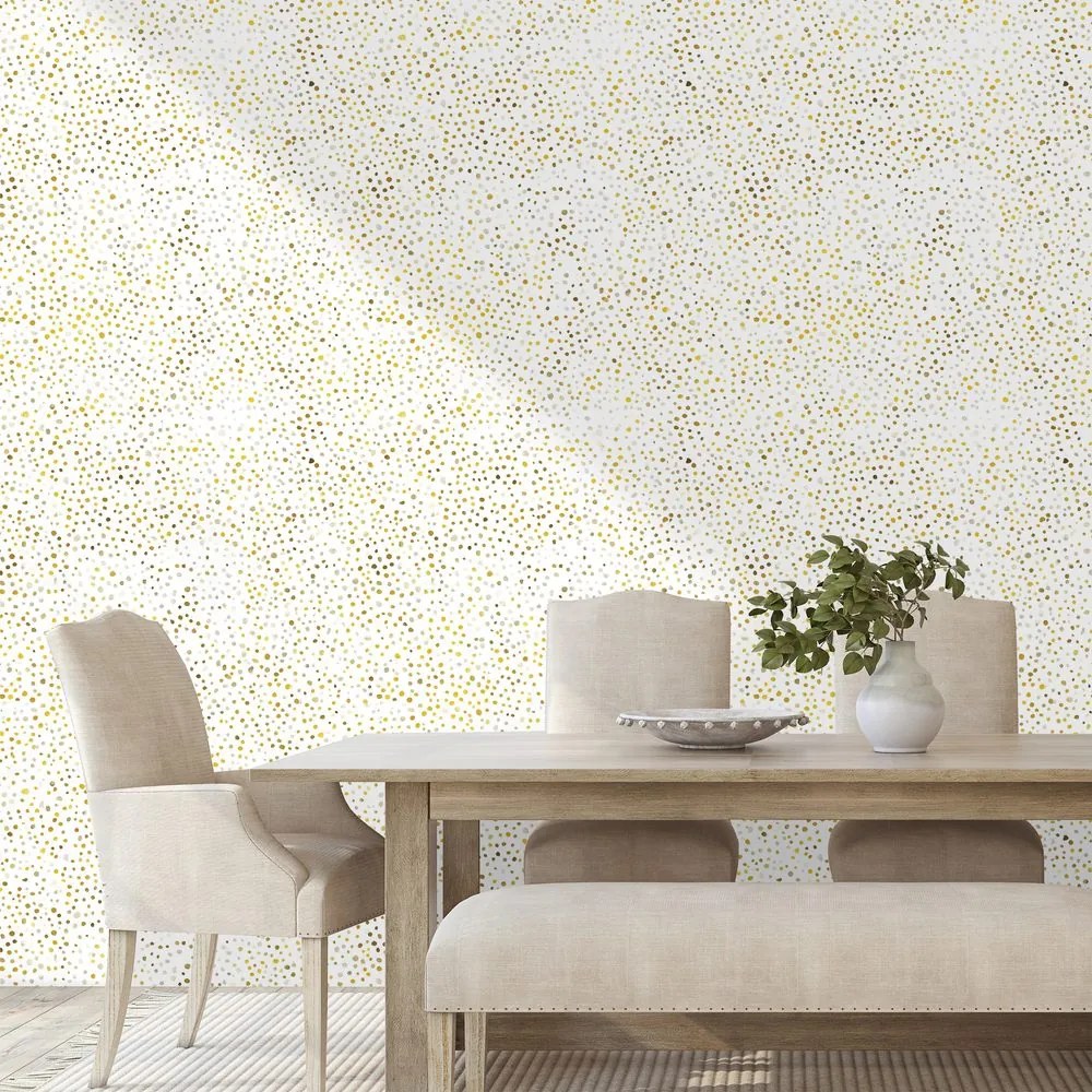 Самозалепващ тапет – Златни точки на бял фон