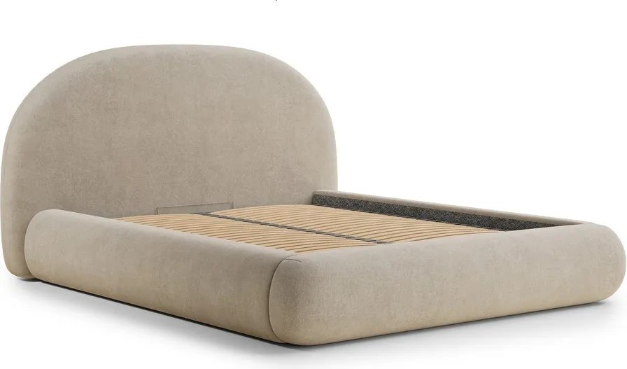 Бежово двойно легло 180x200 cm тапицирано с място за съхранение с включена подматрачна рамка Maumere – Maison de Rêve