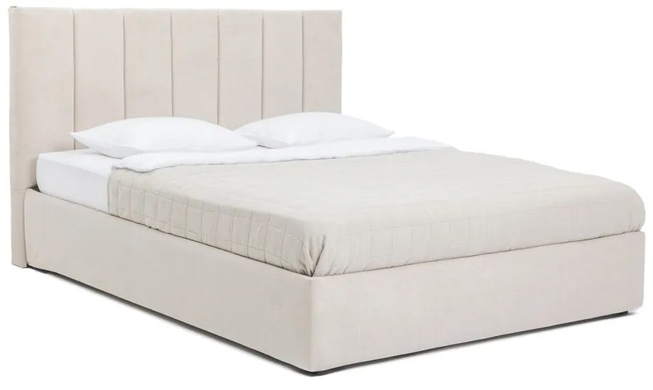 Бежово тапицирано двойно легло с място за съхранение и включена подматрачна рамка 180x200 cm Thessa Bold Line – Bonami Selection