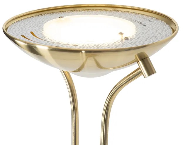 Модерна подова лампа месинг с лампа за четене с LED Dim to Warm - Diva