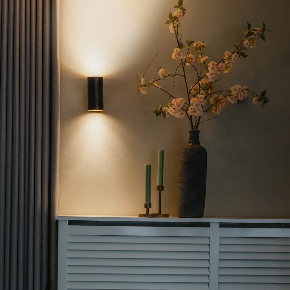 Дизайнерска стенна лампа черна със злато GU10 50mm - Sab