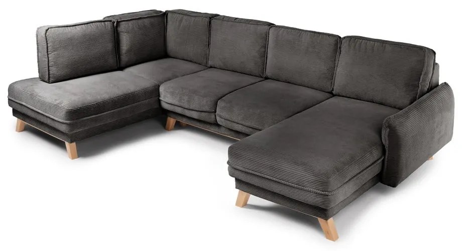 Сив сгъваем ъглов диван от рипсено кадифе (ляв ъгъл/"U" форма) Tori – Bonami Selection