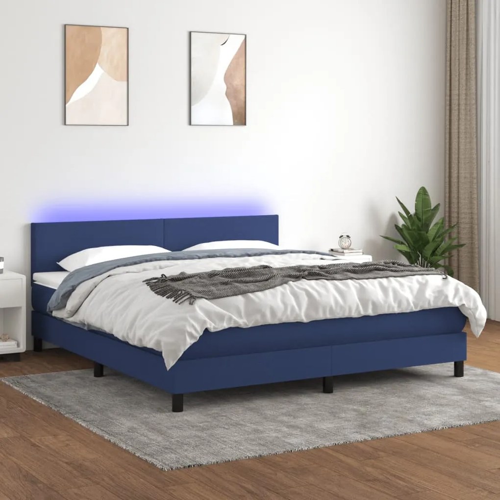 3133011 vidaXL Боксспринг легло с матрак и LED, синьо, 160x200 см, плат
