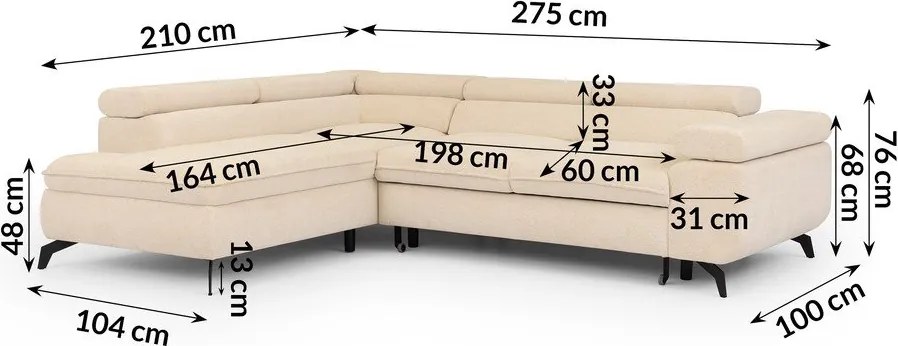 Кремав шенилов ъглов диван (ляв ъгъл L форма) Marbeya – Ropez