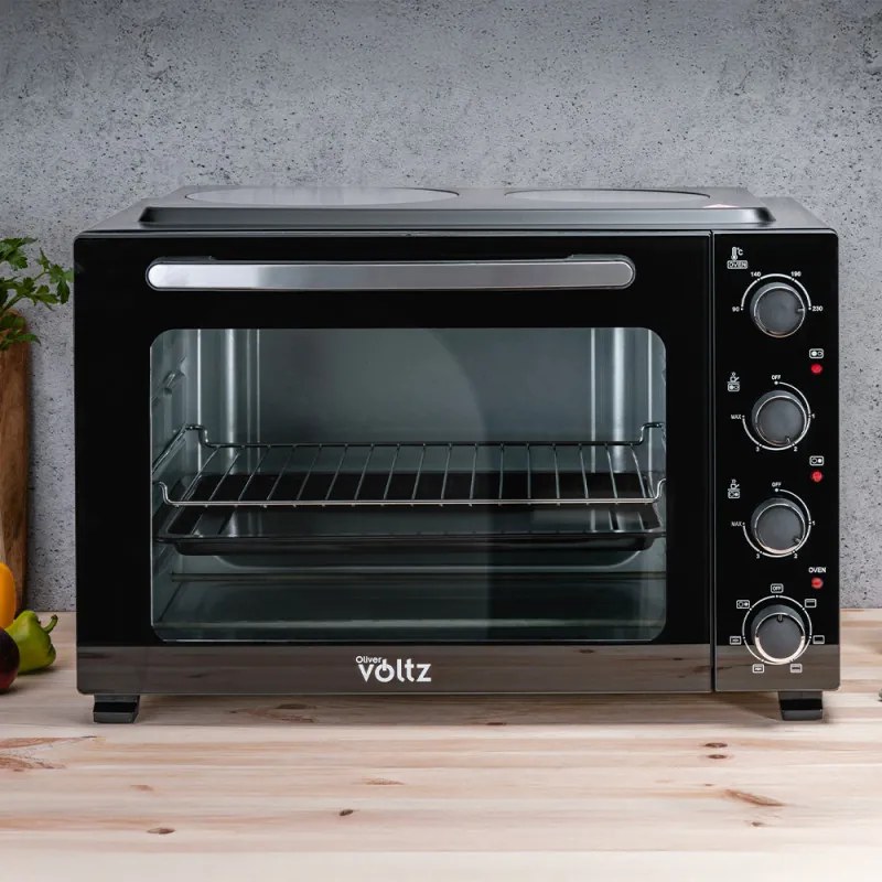 Втора ръка: Готварска печка с керамичен плот Oliver Voltz OV51441E45, 4300 W, 45L, 90-230C, Вентилатор, Осветление, Черен