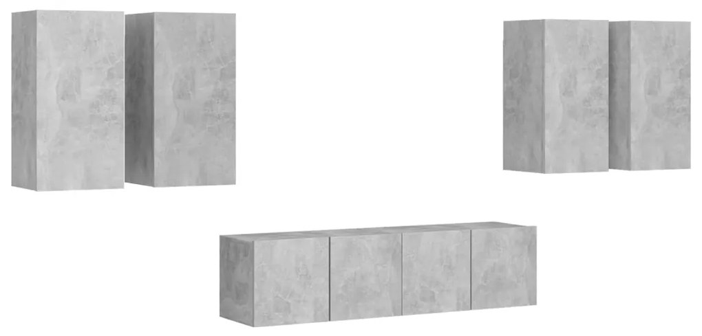 3079099 vidaXL Комплект ТВ шкафове от 6 части, бетонно сиви, инженерно дърво