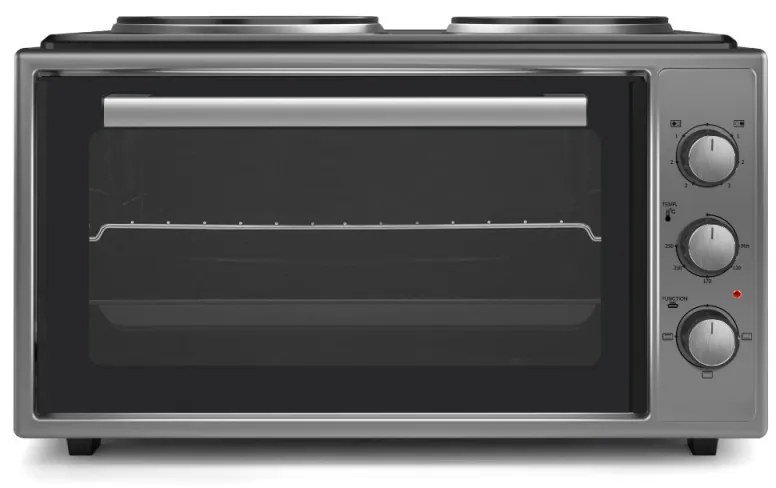 Малка готварска печка Foreti EO 3620 G, 36 л, 3000 W, Два котлона, Термостат, Емайл, Сив