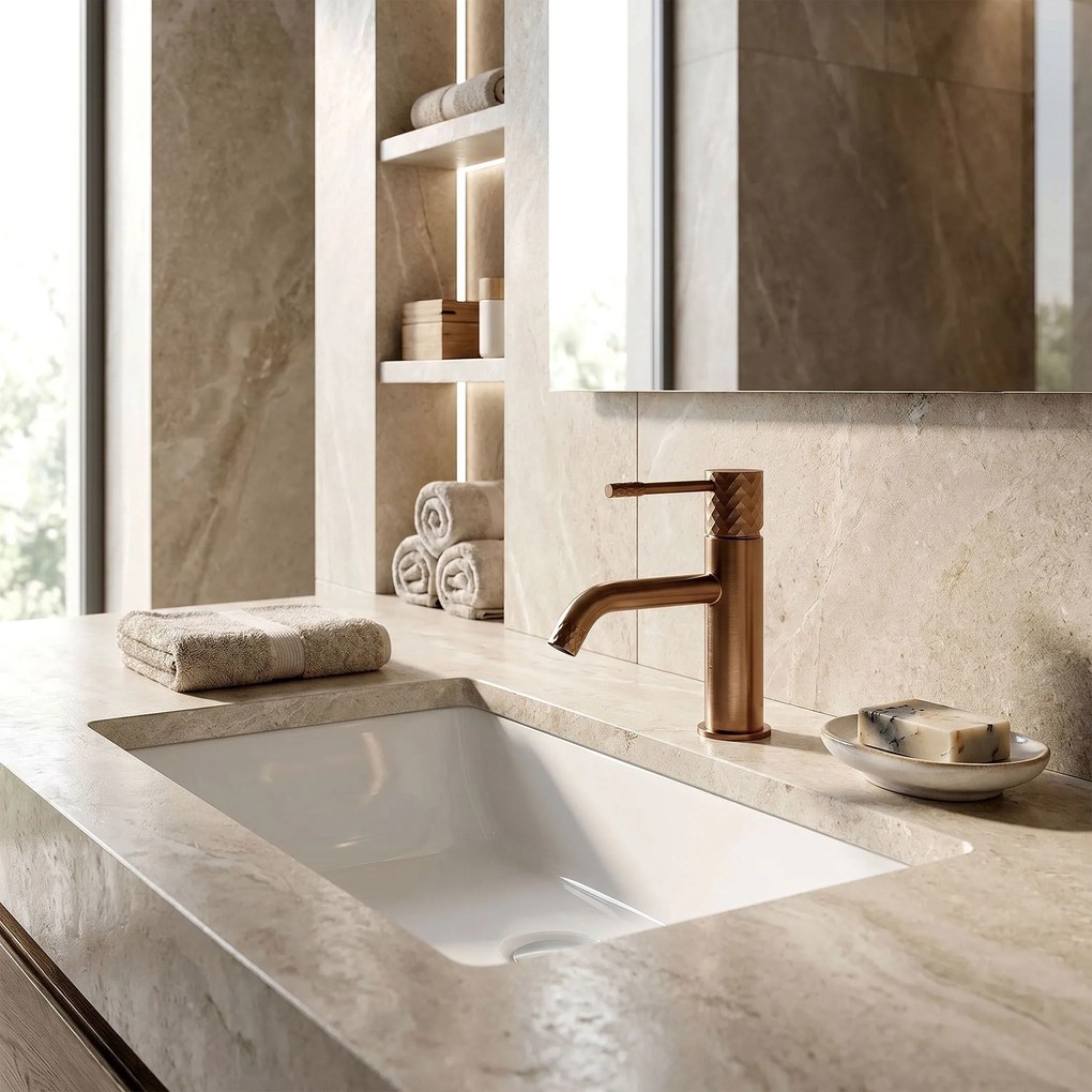 Смесител за мивка Rea Lungo Diamond Brush Copper