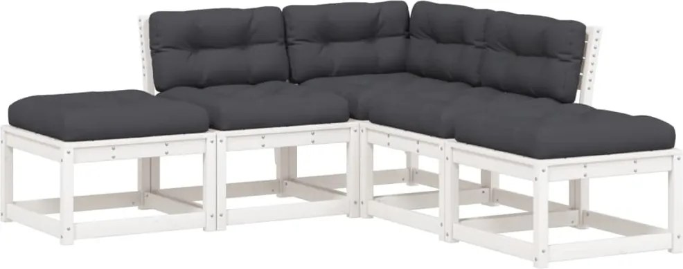 3216966 vidaXL Градински комплект с възглавници, 5 части, бял, бор масив