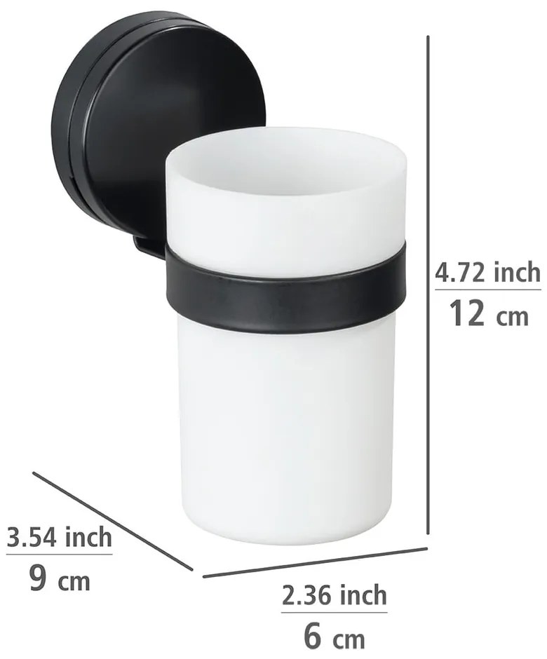 Черно-бяла стенна чаша Static-Loc® Plus за четки за зъби - Wenko