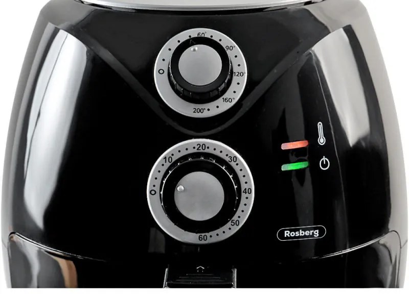 Фритюрник с горещ въздух Air Fryer Rosberg Premium RP51980C, 1600W, 2.6 литра, 80°C~200°C, Таймер, Черен