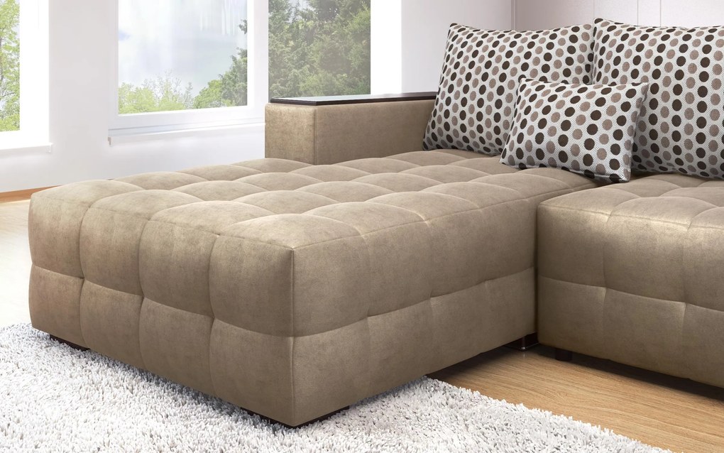 Разтегателен ъглов диван с подлакътник етажерка Мелвин