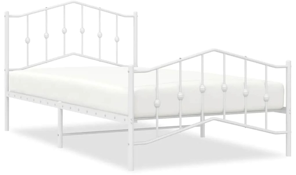 373851 vidaXL Метална рамка за легло с горна и долна табла, бяла, 100x200 см