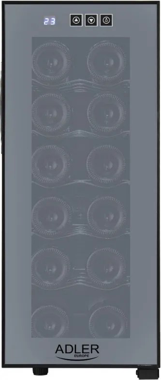 Охладител за вино Adler AD 8083, 33 L, Дигитален, За 12 бутилки, 15-18 C, Черен