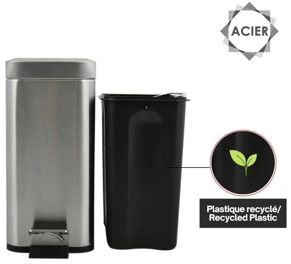 Стоманено кошче за боклук с педал в матово сребрист цвят 5 l Erik – Spirella