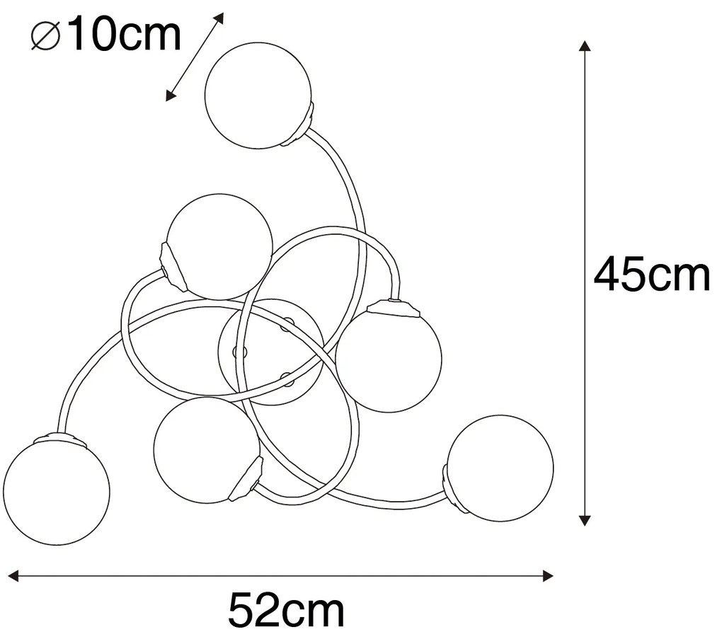 Модерна таванна лампа златиста с опалово стъкло 6-лампа - Атина