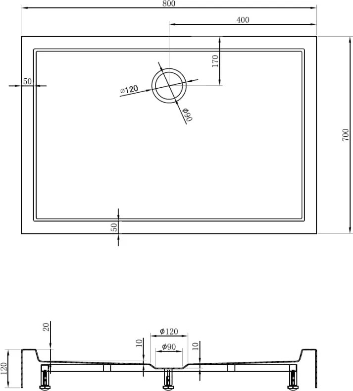 Mexen Flow+ правоъгълен душ коритo 80 x 70 см, бял гланц - 46R107080H