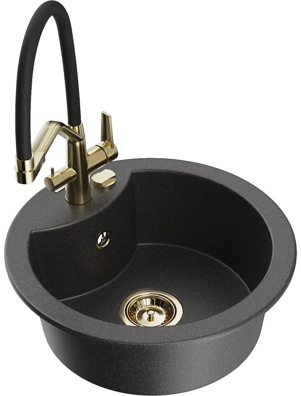 Mexen Diego гранитна мивка с 1 камера и кухненски смесител Duo, черно изпъстрен - 6512-76-671701-57-G